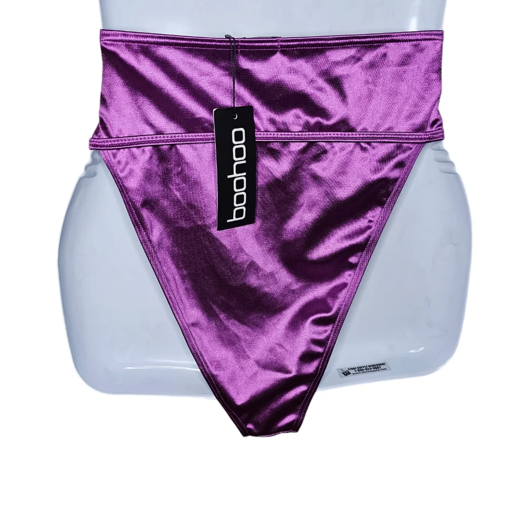 Boohoo women's purple satin high waisted brief size 16